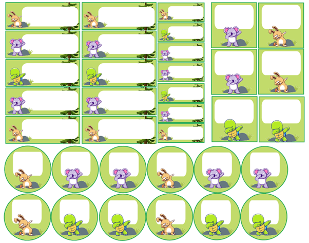 70 מדבקות שם - אנימל רקע ירוק